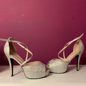 Silver rhinestone heels